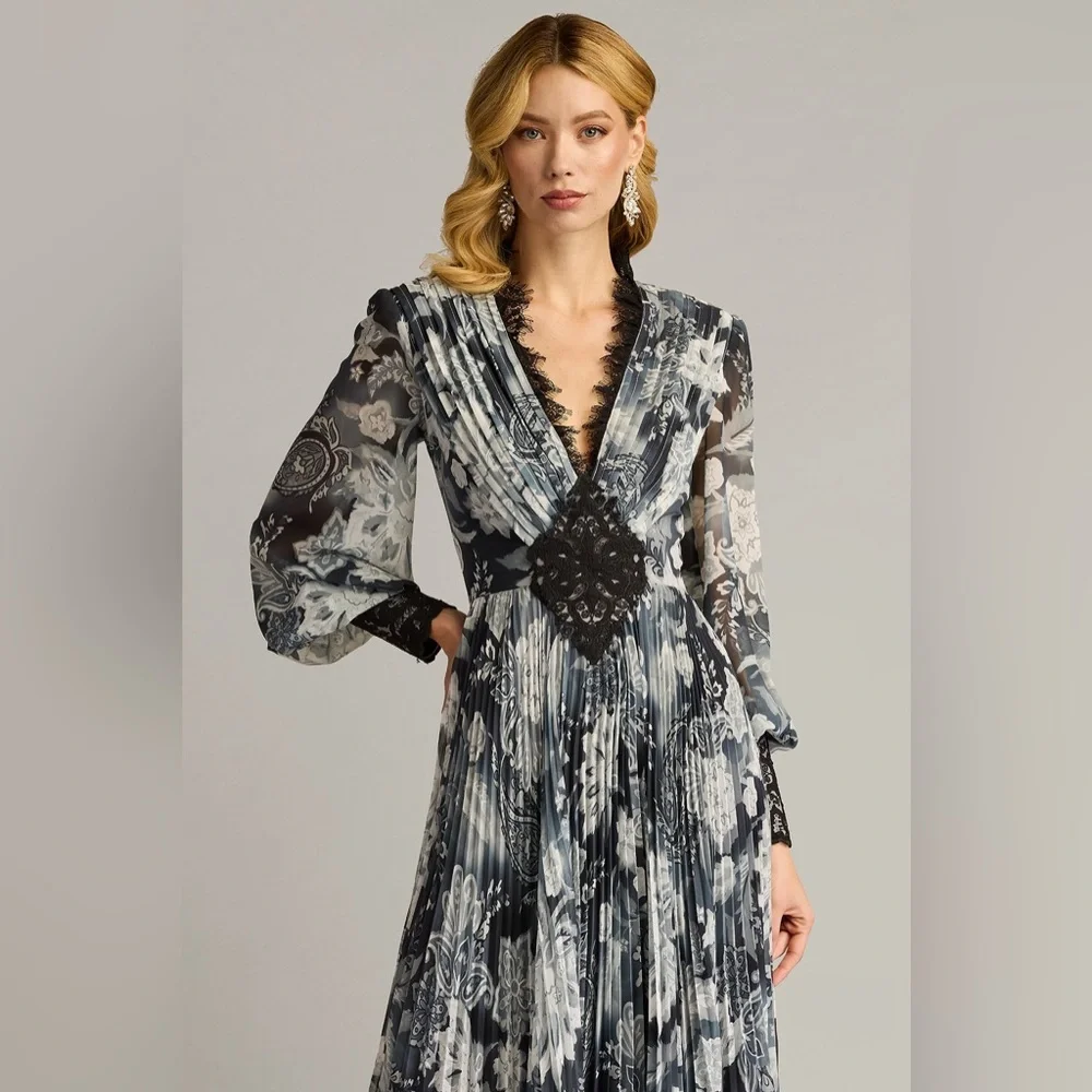 TADASHI SHOJI - AUDRA FLORAL PRINT CHIFFON GOWN - Picture 3 of 6